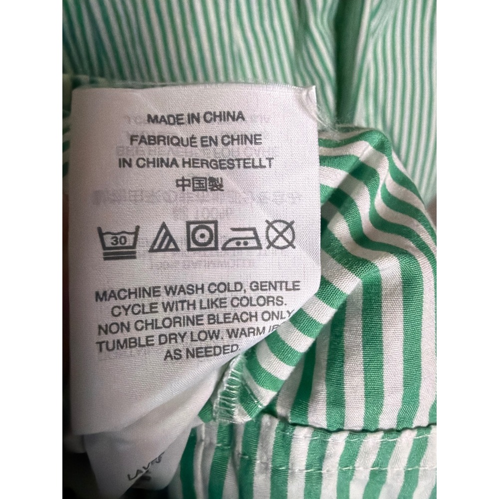 J.Crew Green White Striped Button Front Ruffle Camisole Tank Top Cotton Poplin - Picture 3 of 4